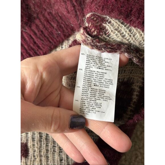 Koan Knitwear Pullover Sweater Large L Mohair Wool Blend Burgundy Red Cream Dot - Picture 8 of 8